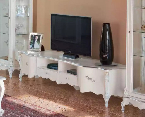 White living room wall unit luxury furniture TV stand 2x display cabinets coffee table