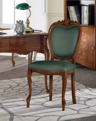 Classic brown office furniture made of wood: table, chairs, bookshelf