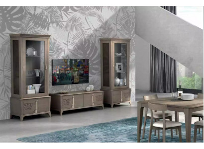 Wall unit classic TV stands living room display cabinet sideboard gray 3-piece set.
