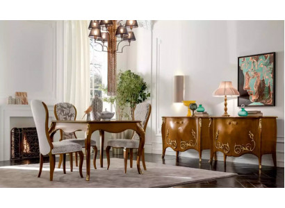 Dining table, dining room, brown dining set, classic table, 4x chairs, set of 6 pieces.