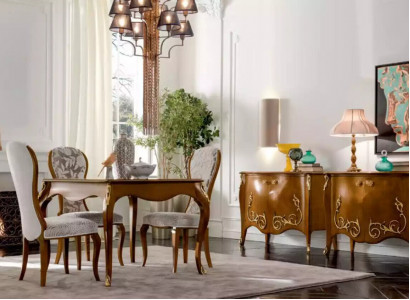 Dining table, dining room, brown dining set, classic table, 4x chairs, set of 6 pieces.