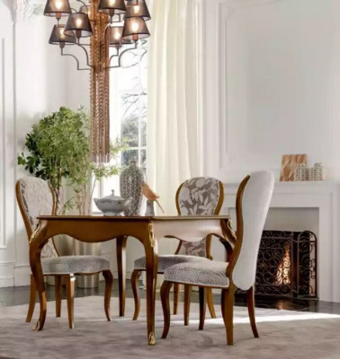 Dining table, dining room, brown dining set, classic table, 4x chairs, set of 6 pieces.