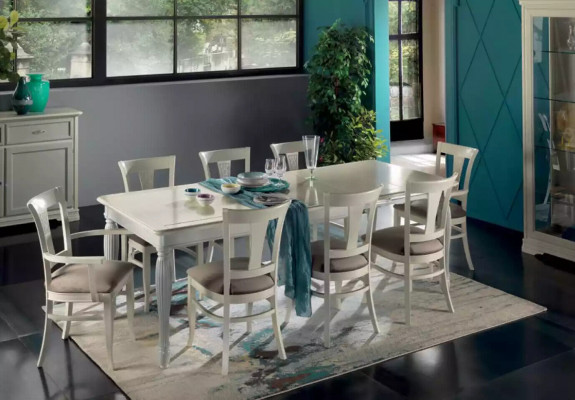 Complete set dining table 8x chairs luxury dining room suite white Italy