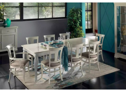 Complete set dining table 8x chairs luxury dining room suite white Italy
