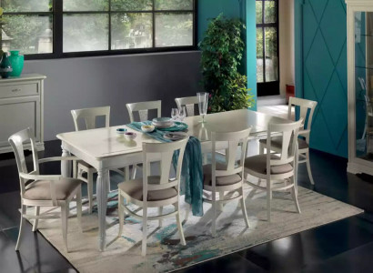 Complete set dining table 8x chairs luxury dining room suite white Italy