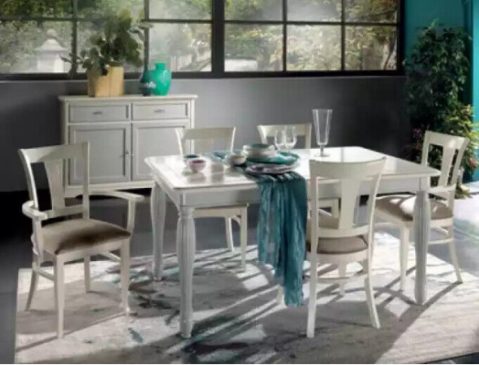 Complete set dining table 8x chairs luxury dining room suite white Italy