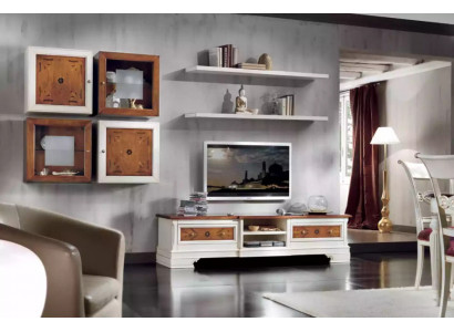 Living Room Wall Unit Set White Lowboard Wall Shelves 7-Piece Set Wall Units