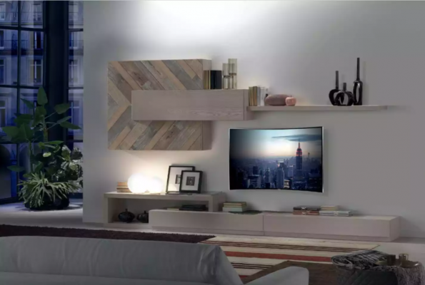Wall unit TV stand wall shelves living room luxury lowboard gray new