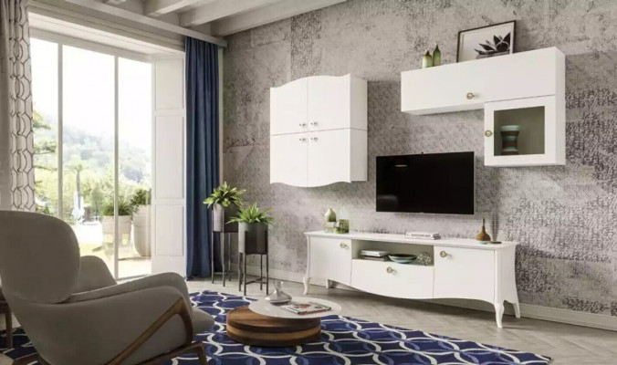 Luxury TV stand living room rtv lowboard sideboard wall unit white new