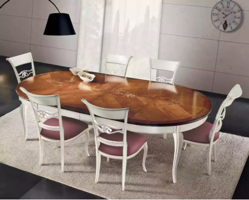 Classic dining table wood dining room set 4x chairs set white