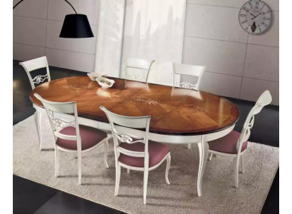 Classic dining table wood dining room set 4x chairs set white
