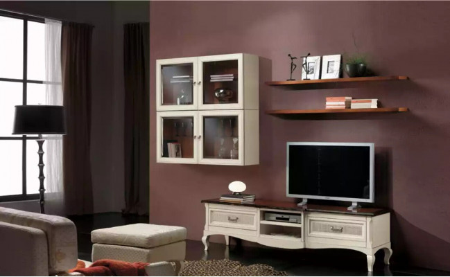 Lowboard RTV wall cabinets living room wood furniture wall shelf set 7 pcs.