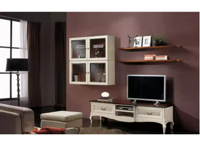 Lowboard RTV wall cabinets living room wood furniture wall shelf set 7 pcs.