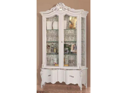 Luxurious white wooden display cabinet with classic furniture design cupboard vitrine.