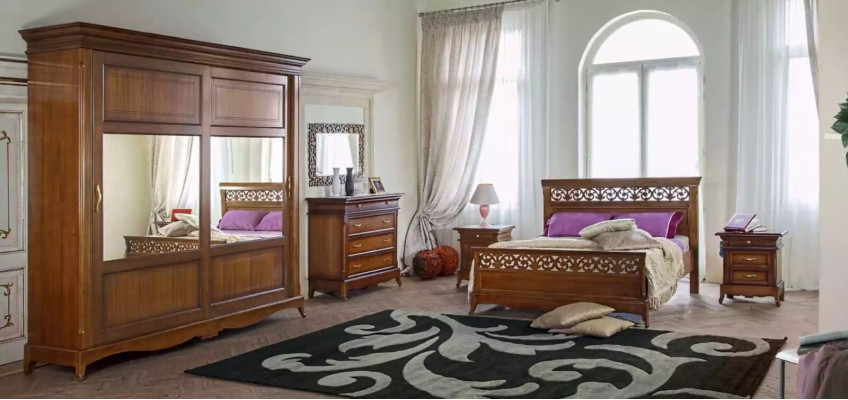 Bedroom furniture wardrobe with mirror solid wood design Italy