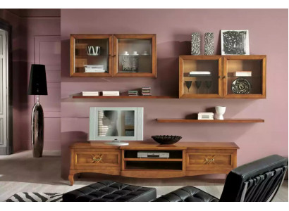 Designer living room 4x wall cabinets brown lowboard 7-piece. New wall unit.