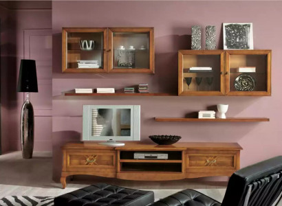 Designer living room 4x wall cabinets brown lowboard 7-piece. New wall unit.