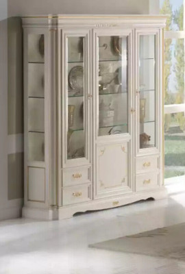 Classic display cabinet luxury white cupboard wood Italian style furniture glass