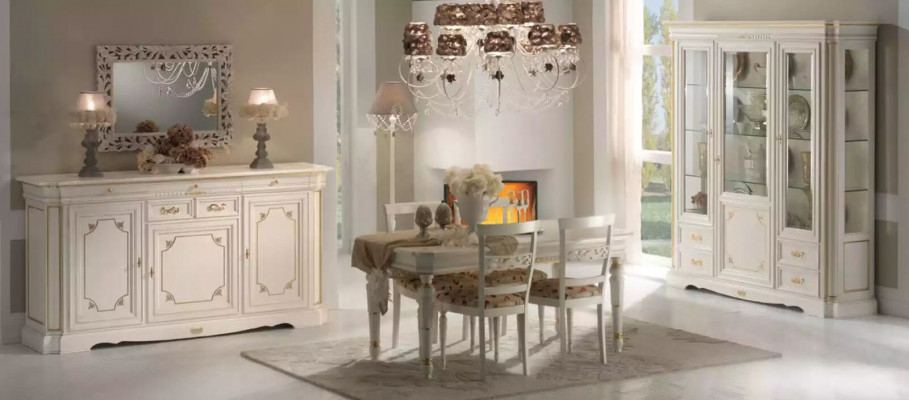 Classic display cabinet luxury white cupboard wood Italian style furniture glass