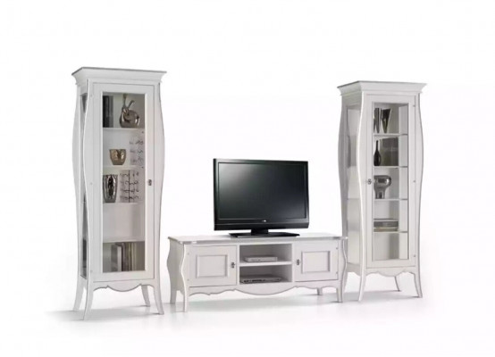 Living room wall TV stand 2x showcase shelf luxury living room white extension wall