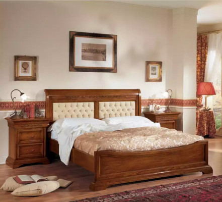 Bedroom complete bed 2x nightstand set luxury furniture 3-piece. Brown