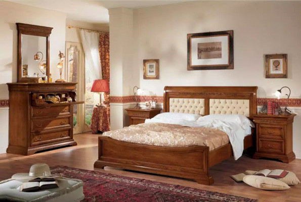 Bedroom complete bed 2x nightstand set luxury furniture 3-piece. Brown