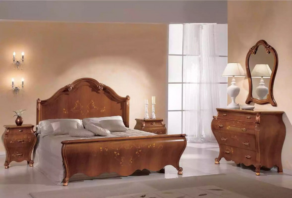 Wooden double bed in classic style luxury design bedroom beds