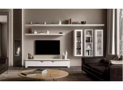 Living Room Lowboard Wall Unit Wood Cabinet Design White Modern Set 6 pieces.