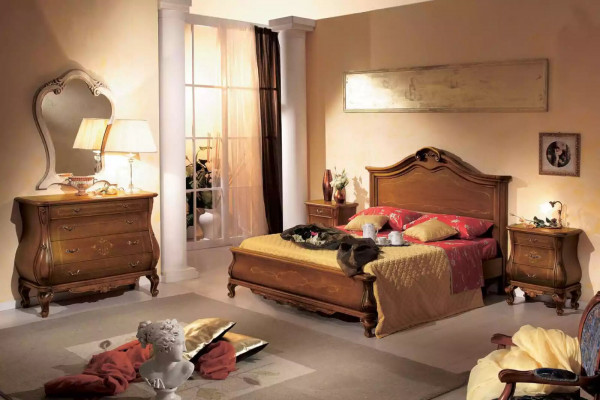 Wooden double bed in classic style luxurious bedroom design beds