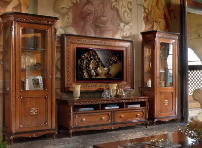RTV lowboard classic living wall TV frame brown living room set 4-piece.