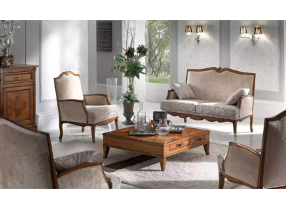 Living room set: armchair, coffee table, 2-seater upholstered sofa, luxury beige, new.