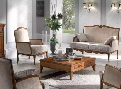 Living room set: armchair, coffee table, 2-seater upholstered sofa, luxury beige, new.