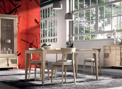 Suite set table 4x chairs beige display cabinet set dining group 7-piece dining room
