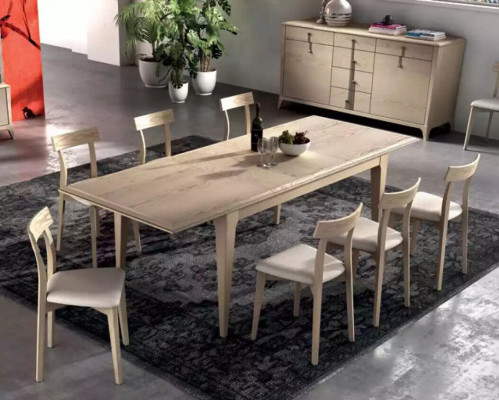 Suite set table 4x chairs beige display cabinet set dining group 7-piece dining room