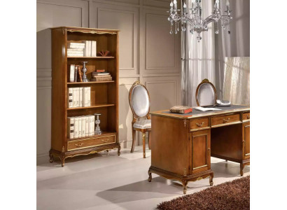 Elegant brown wooden desk with bookshelf office furniture sets, 2-piece set.
