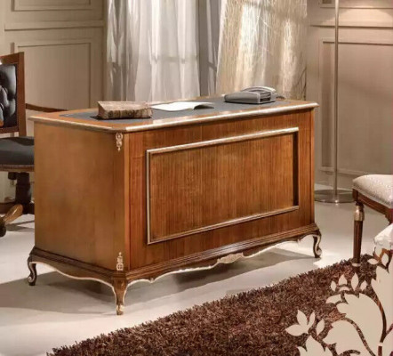 Elegant brown wooden desk with bookshelf office furniture sets, 2-piece set.