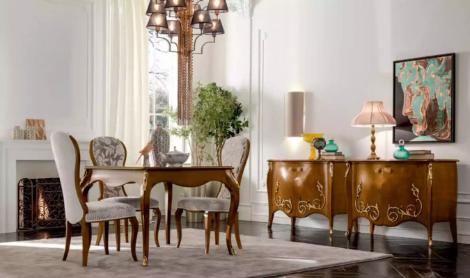 Luxury Dining Room Set Brown Suite Classic Table 4x Chairs Set 5-piece