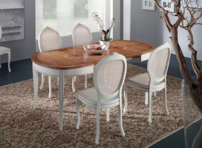Italian furniture designer wood table seat upholstery dining room 4x chairs