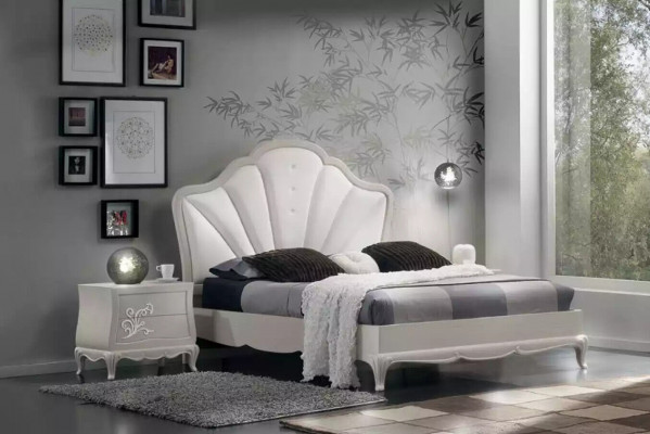 Bedroom 3-piece set bed 2x nightstands modern design gray beds