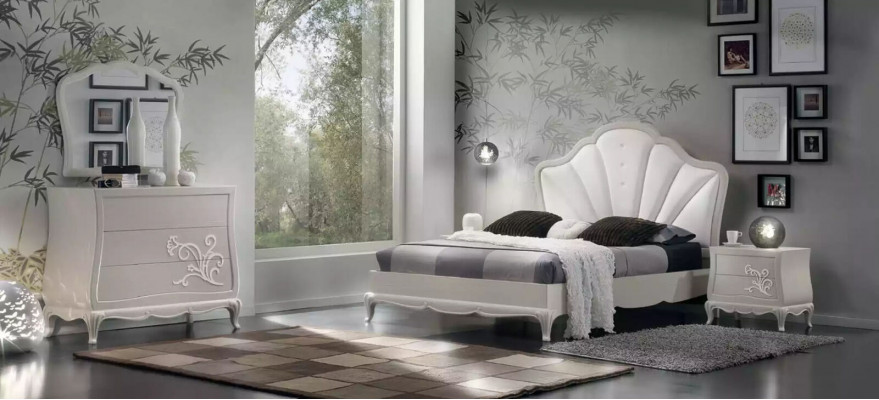 Bedroom 3-piece set bed 2x nightstands modern design gray beds