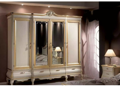 Classic Luxury White Four-Door Bedroom Wardrobe Wood Furniture New