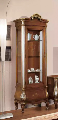 Luxurious high-quality showcase made of brown wood Classic furniture cabinet