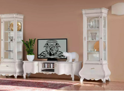 White luxury living room wall furniture 2x display cabinets TV stand classic