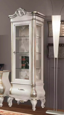 Luxurious wooden cabinet with glass classic white furniture cabinet showcases