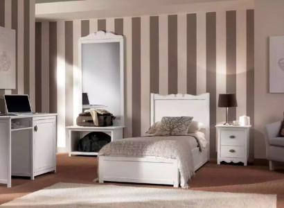 Bedroom bed nightstand desk floor mirror group set 4-piece.