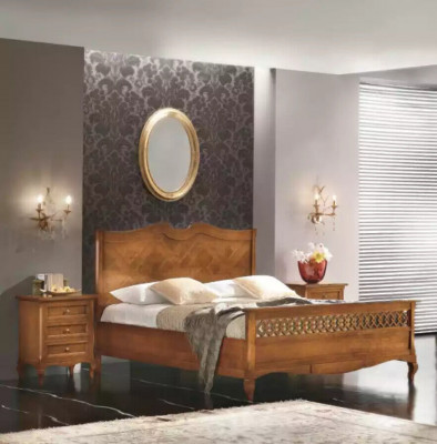 Bed 2x Bedside Tables 3-piece Italian Furniture Bedroom Wood New Set