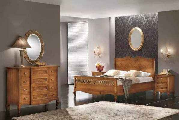 Bed 2x Bedside Tables 3-piece Italian Furniture Bedroom Wood New Set