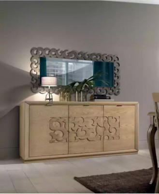 Luxury sideboard mirror living room wooden cabinet brown 2-piece