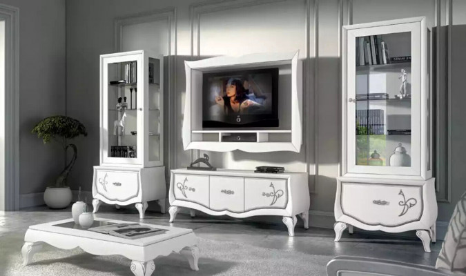 Design Living Room Set Display Cabinet 2x TV Frame Wall Shelf Living Room Wall Unit 4pcs.