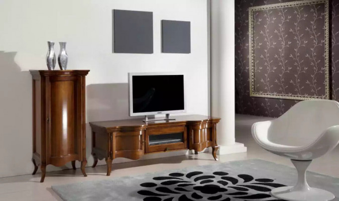 Wall unit, living room, wooden cabinets, classic wall, Italian style.